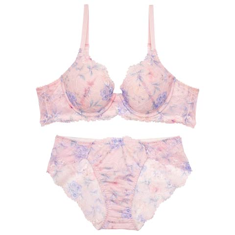 12/19新作!【かとゆり着用】】フラワークラウンプリントブラジャー＆バック透けフルバックショーツ［激売れ］(ピンク-B65/ショーツM)