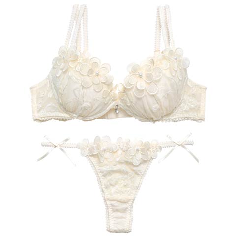 【三上悠亜着用】モノトーンアイビーバタフライ育乳脇高ブラジャー&バック透けTバックショーツ