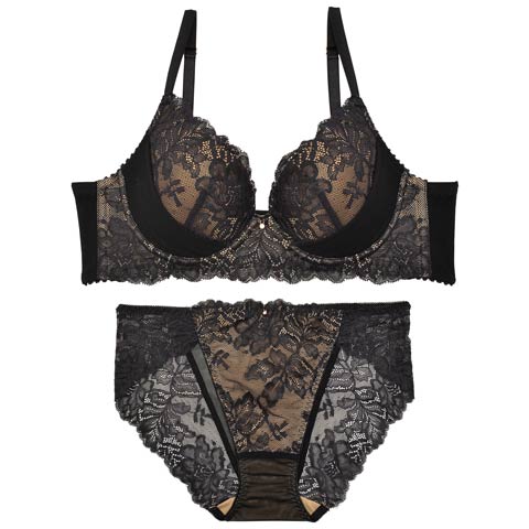 10/31新作!【ダレノガレ明美プロデュース/GARRONE】Masquerade Luxury Bra＆shorts マスカレードラグジュアリーブラ＆バック透けフルバック(ブラック-B65/ショーツM)