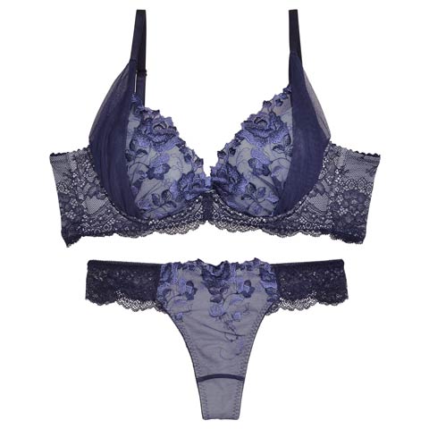 10/31新作!【ダレノガレ明美プロデュース/GARRONE】rose antique bra＆T-back ローズ アンティーク ブラ＆バック透けTバック(ネイビー-B65/ショーツM)