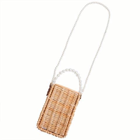 [単品]パールストラップ付きスクエアかごバッグ【2025年新作/YUKATA by dazzy】(キャメル-かごバッグ)