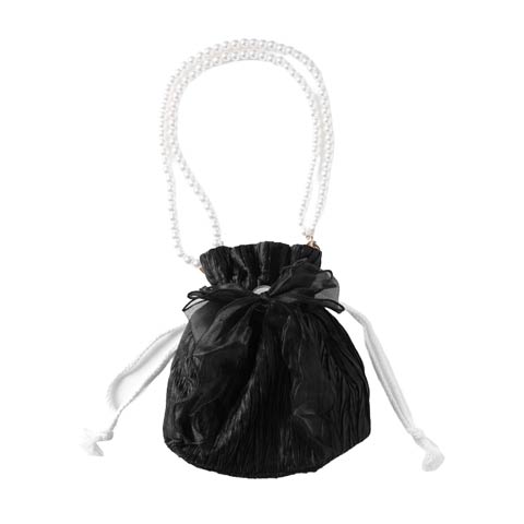 [単品]パールシアーリボン巾着バッグ【2025年新作/YUKATA by dazzy】(ブラック-巾着)