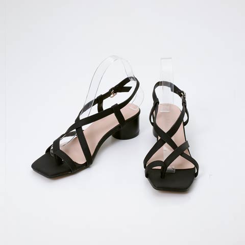 [単品]アシンメトリークロスラインサンダル【YUKATA by dazzy 2025】(ブラック-22.5cm)