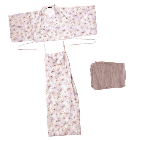 [ワンピース浴衣]水彩パステル花柄レース浴衣[4点SET]【YUKATA by dazzy 2025】(ラベンダー-Sサイズ)