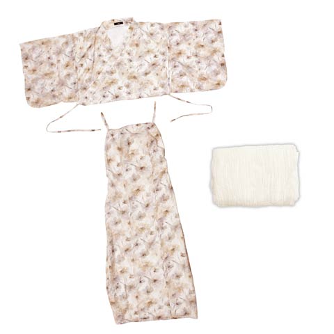 [ワンピース浴衣]水彩パステル花柄レース浴衣[4点SET]【YUKATA by dazzy 2025】(ベージュ-Sサイズ)