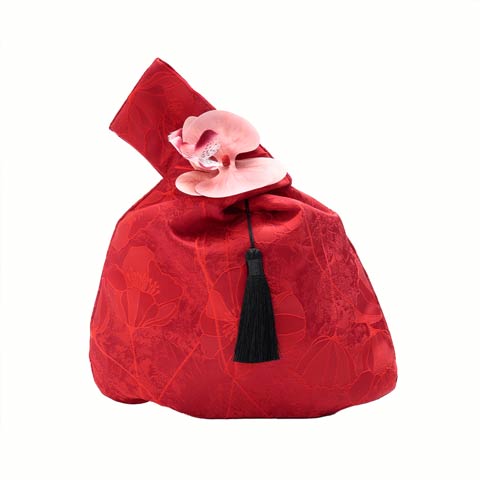 [単品]和花タッセル手提げバッグ【2025年新作/YUKATA by dazzy】(レッド-手提げバッグ)