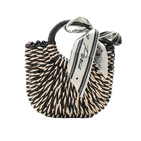 [単品]3wayスカーフ付きモノトーンかごバッグ【2025年新作/YUKATA by dazzy】(ブラック-かごバッグ)