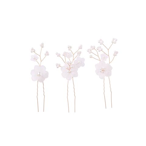 [3点SET]白花パールビジュー髪飾り【2025年新作/YUKATA by dazzy】(ゴールド-3点SET)