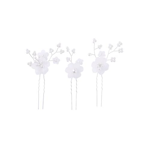 [3点SET]白花パールビジュー髪飾り【2025年新作/YUKATA by dazzy】(シルバー-3点SET)