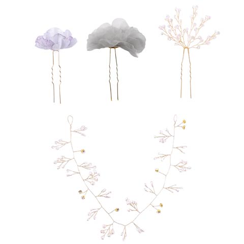 [4点SET]ニュアンスフラワー×パールビジュー髪飾り【2025年新作/YUKATA by dazzy】(パープル-4点SET)