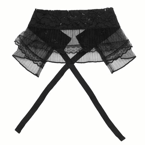 [単品]プリーツフリルシフォン帯飾り【YUKATA by dazzy 2025】(ブラック×レース-フリーサイズ)