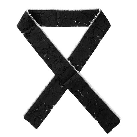 [単品]フェミニンレース半襟【YUKATA by dazzy 2025】(ブラック×パール-フリーサイズ)