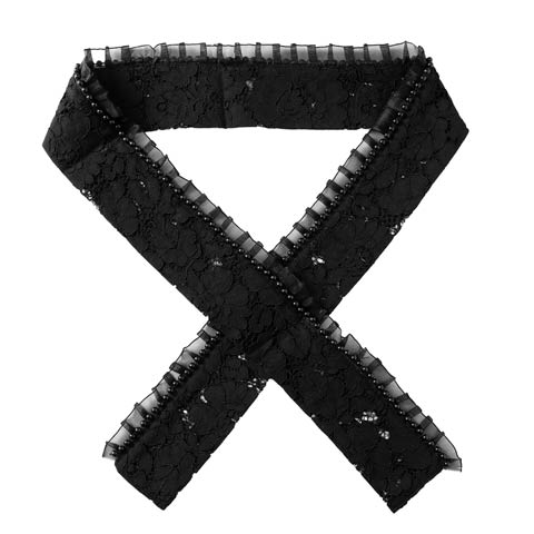 [単品]フェミニンレース半襟【YUKATA by dazzy 2025】(ブラック×パールレース-フリーサイズ)