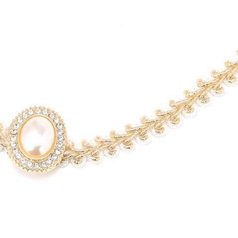 [単品]パールシルバーストーンビジュー付き飾り紐【2025年再入荷/YUKATA by dazzy】(ホワイト×パール-150cm)