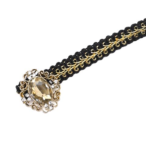 [単品]パールシルバーストーンビジュー付き飾り紐【2025年再入荷/YUKATA by dazzy】(ブラック×ビジュー-150cm)