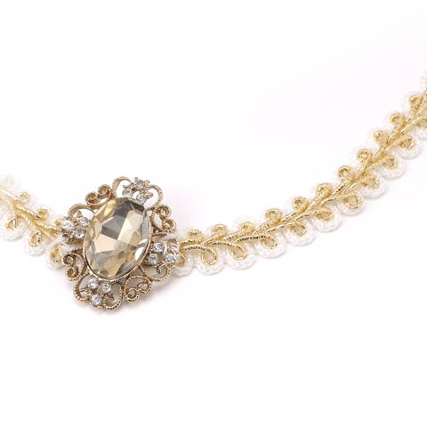 [単品]パールシルバーストーンビジュー付き飾り紐【2025年再入荷/YUKATA by dazzy】(ホワイト×ビジュー-150cm)