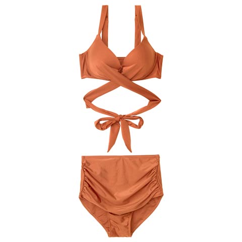 [2点SET]バックリボンカシュクールビキニ/水着【dazzy beach/2025ビキニ】(ブラウン-Mサイズ)