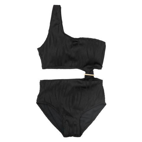 プリーツカットアウトワンショルダーワンピース/水着【dazzy beach/2025ビキニ】(ブラック-Mサイズ)