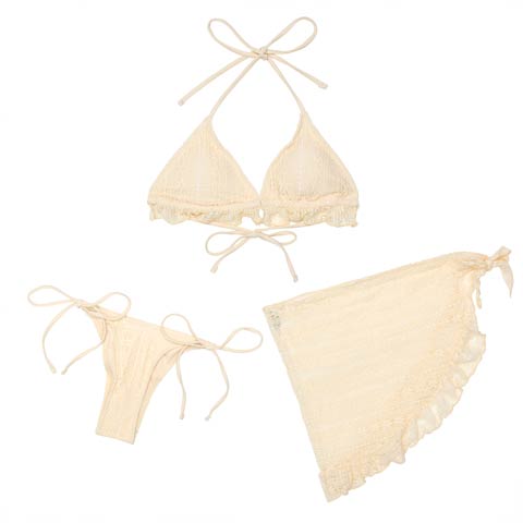 [3点SET]オールフリルレースパレオビキニ/水着【dazzy beach/2025ビキニ】(アイボリー-Sサイズ)
