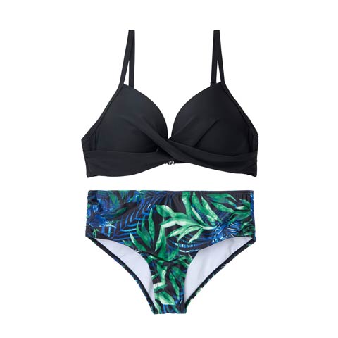 [2点SET]ボタニカルカシュクールビキニ/水着【dazzy beach/2025ビキニ】(ブラック-Sサイズ)