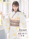 [3点SET]クラシックイエローフラワー柄浴衣【2024年新作/YUKATA by dazzy】