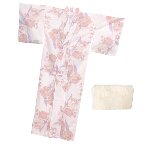 [3点SET]淡桃水彩チューリップ柄浴衣【2025年新作/YUKATA by dazzy】(ライトピンク×オフホワイト-フリー)