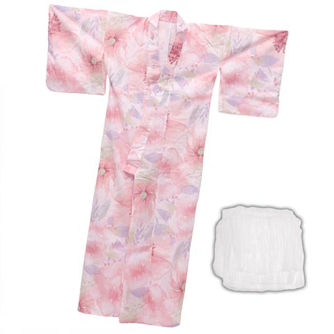 フェミニン水彩牡丹柄浴衣【2025年新作/YUKATA by dazzy】(ライトピンク×ホワイト-フリー)