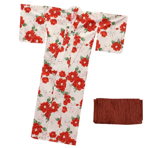 白地×ビビット紅椿柄浴衣【2025年新作/YUKATA by dazzy】(ホワイト×レッド-フリー)