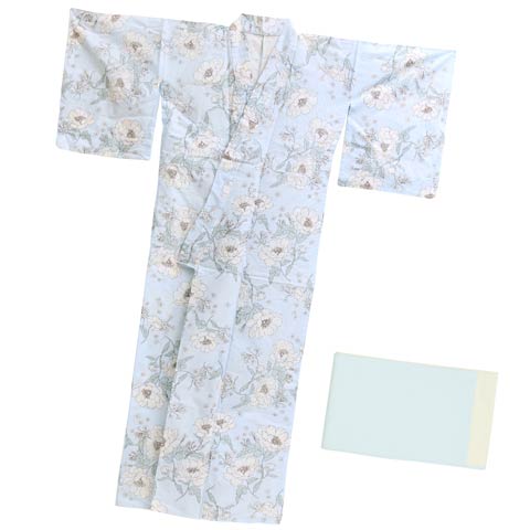 [3点SET]パステル線画アネモネ柄浴衣【2025年新作/YUKATA by dazzy】(ライトブルー×オフホワイト-フリー)