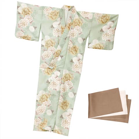 [2点SET]薄荷色牡丹柄浴衣【YUKATA by dazzy 2025】(ミント×カフェブラウン-フリー)