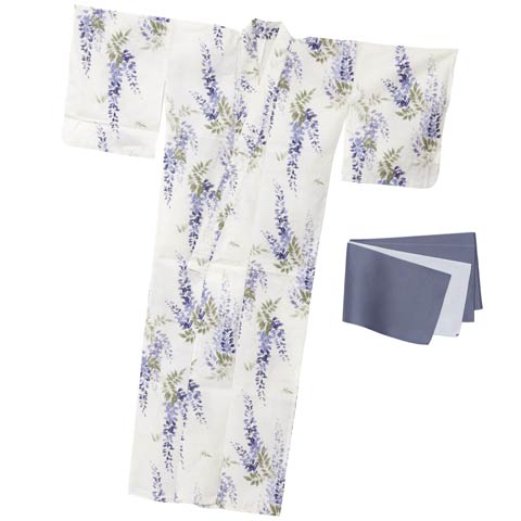 [2点SET]白地×青藤柄柄浴衣【YUKATA by dazzy 2025】(ホワイト×ブルー-フリーサイズ)