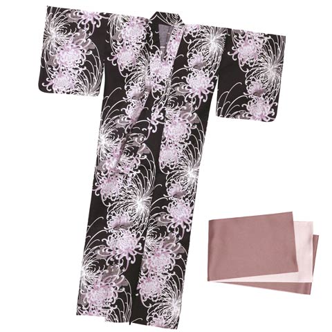 [2点SET]淡紫乱菊柄浴衣【YUKATA by dazzy 2025】(ブラック×ライトパープル-フリー)