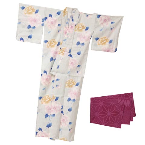 [2点SET]パステル縦縞×山茶花浴衣【YUKATA by dazzy 2025】(ミント×パープル-フリー)