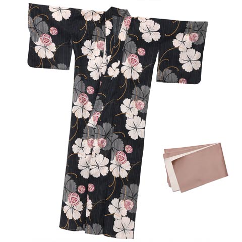 黒撫子×手鞠柄浴衣【2025年新作/YUKATA by dazzy】(ブラック×ダスティピンク-フリー)