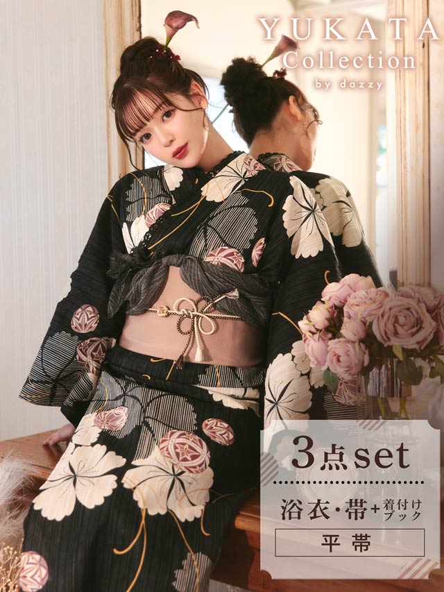 黒撫子×手鞠柄浴衣【2025年新作/YUKATA by dazzy】