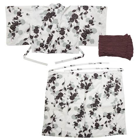 [セパレート浴衣] モノトーン牡丹柄浴衣[4点SET]【2025年新作/YUKATA by dazzy】(ホワイト×ブラック-フリーサイズ)