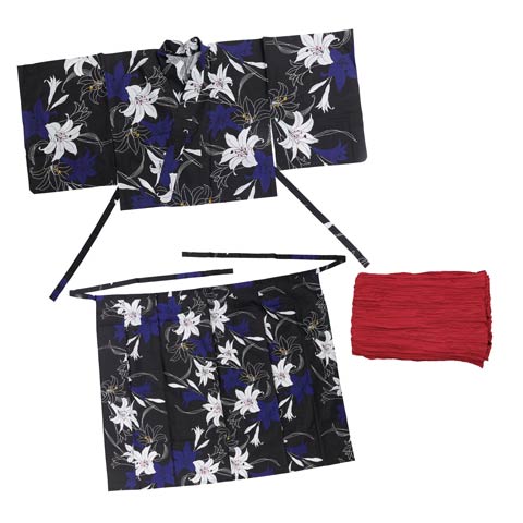 [セパレート浴衣] 黒地×百合柄浴衣[4点SET]【YUKATA by dazzy 2025】(ブラック×ホワイト-フリー)