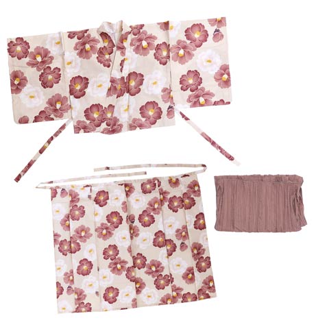 [セパレート浴衣] フェミニン椿柄浴衣[4点SET]【2025年新作/YUKATA by dazzy】(レッド×ベージュ-フリーサイズ)