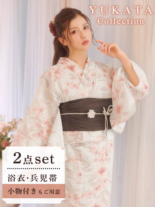 薄白色リリー×花柄浴衣