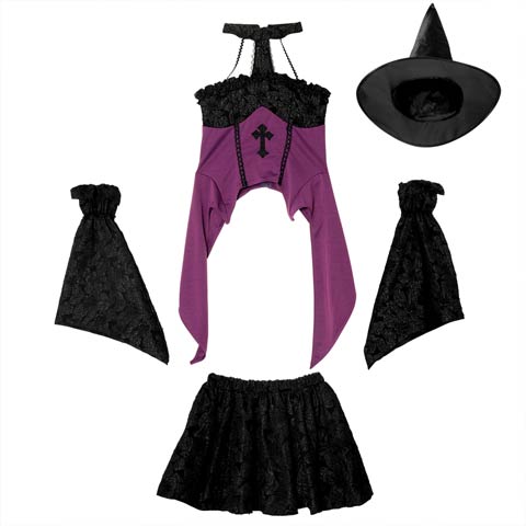 [4点SET]ゴシック魔女コスチューム【2025ハロウィン/コスプレ】(ブラック×パープル-Sサイズ)