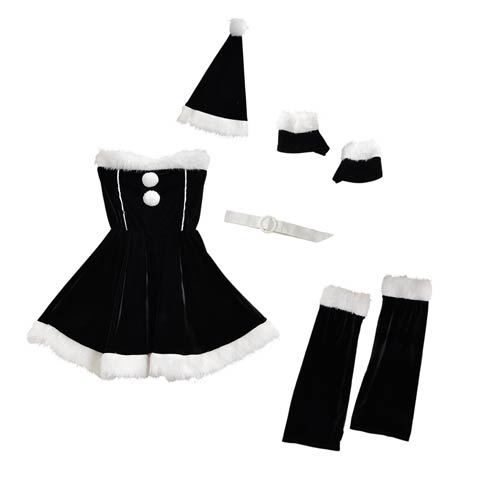 [5点SET]オフショル風サンタワンピースセット[2025サンタ/コスプレ](ブラック-Sサイズ)