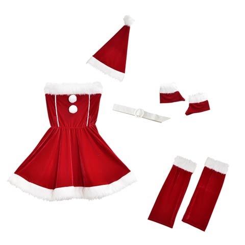 [5点SET]オフショル風サンタワンピースセット[2025サンタ/コスプレ](レッド-Sサイズ)