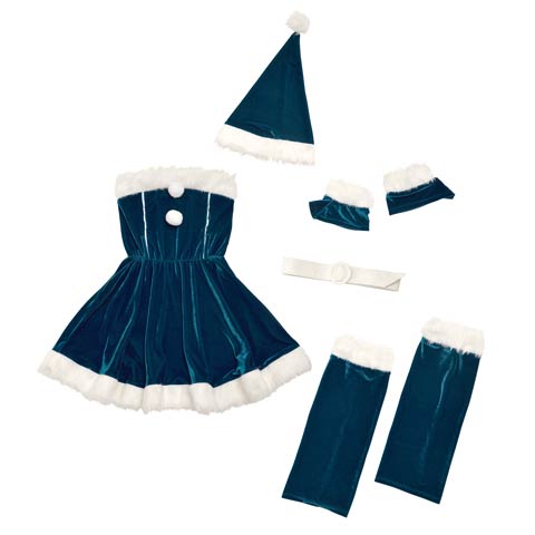 [5点SET]オフショル風サンタワンピースセット[2025サンタ/コスプレ](ブルーグリーン-Sサイズ)