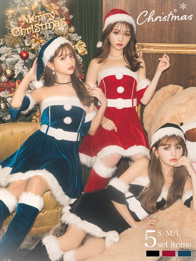 [5点SET]オフショル風サンタワンピースセット[2025サンタ/コスプレ]