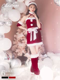 [6点SET]サンタクロストップス＆リボン付きタイトスカートセット【2023クリスマス/コスプレ】