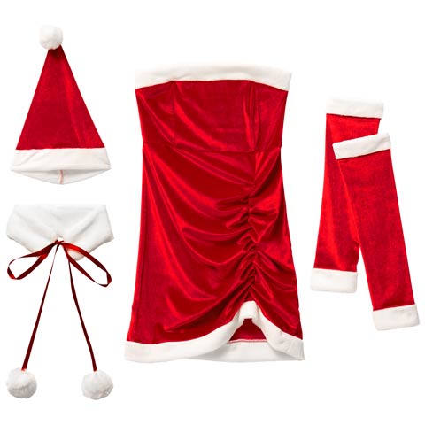 11/20新作![伊藤桃々着用]【4点SET】シャーリングファーリボンサンタコス【2025サンタ/コスプレ】(レッド-ONESIZE)