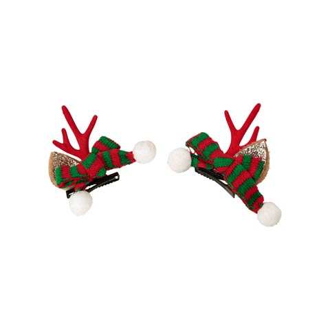 11/5新作!マフラートナカイ耳ヘアクリップ【2025サンタ/コスプレ】(レッド-フリーサイズ)