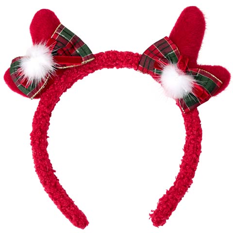 11/5新作!チェックリボントナカイカチューシャ【2025サンタ/コスプレ】(レッド-フリーサイズ)