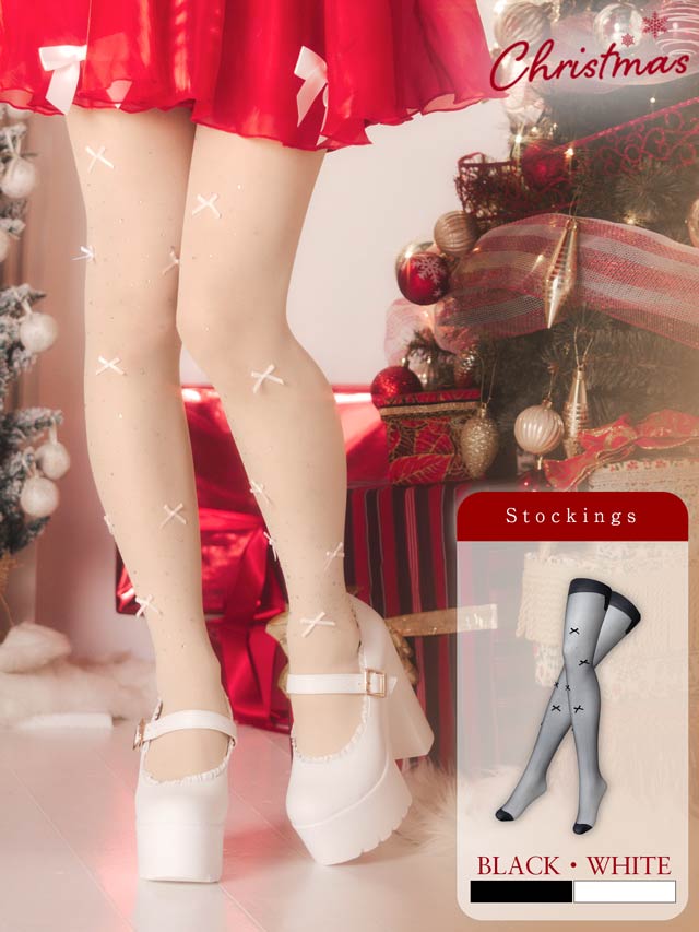 11/14新作!輝くラインストーンにリボンがCUTEなストッキング【2025サンタ/コスプレ】