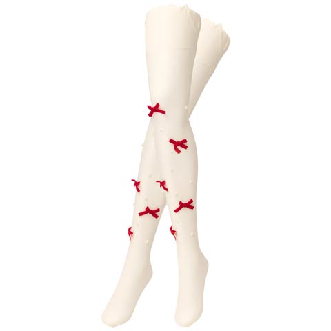 11/14新作!大きめ赤リボンにパールがちりばめられたCUTEなストッキング【2025サンタ/コスプレ】(レッド-フリーサイズ)